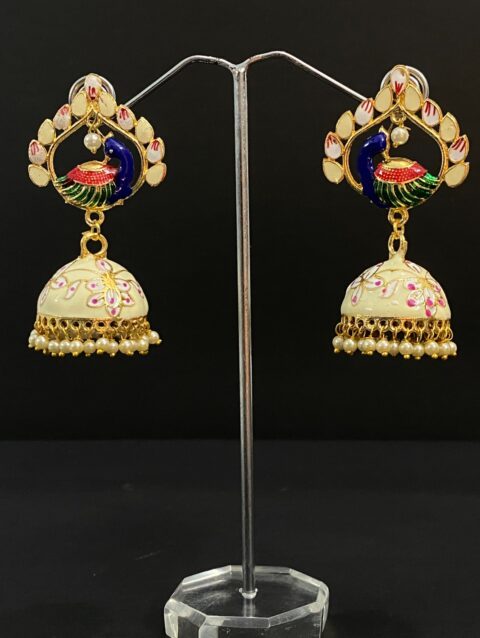 Traditional Peacock Jhumka Earrings in Gold Color
