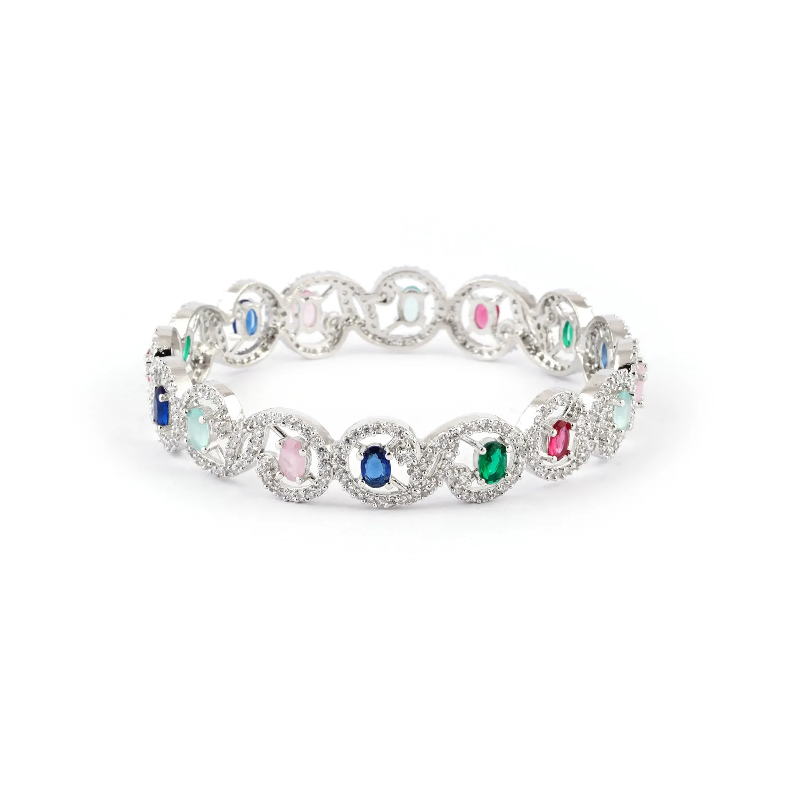 Beautiful Silver bangle ruby emelard color stones