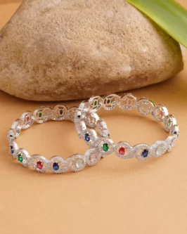 Beautiful AD Bangles in silver color with studded stones