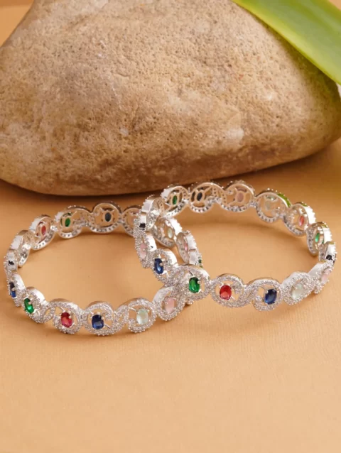 Beautiful AD Bangles in silver color with studded stones