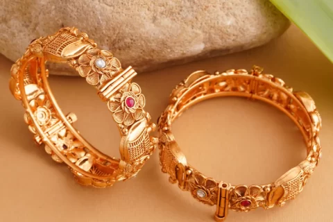 Royal Indian Bangle Elephant Kada with ruby stone on flower Ethic wear Casual Party