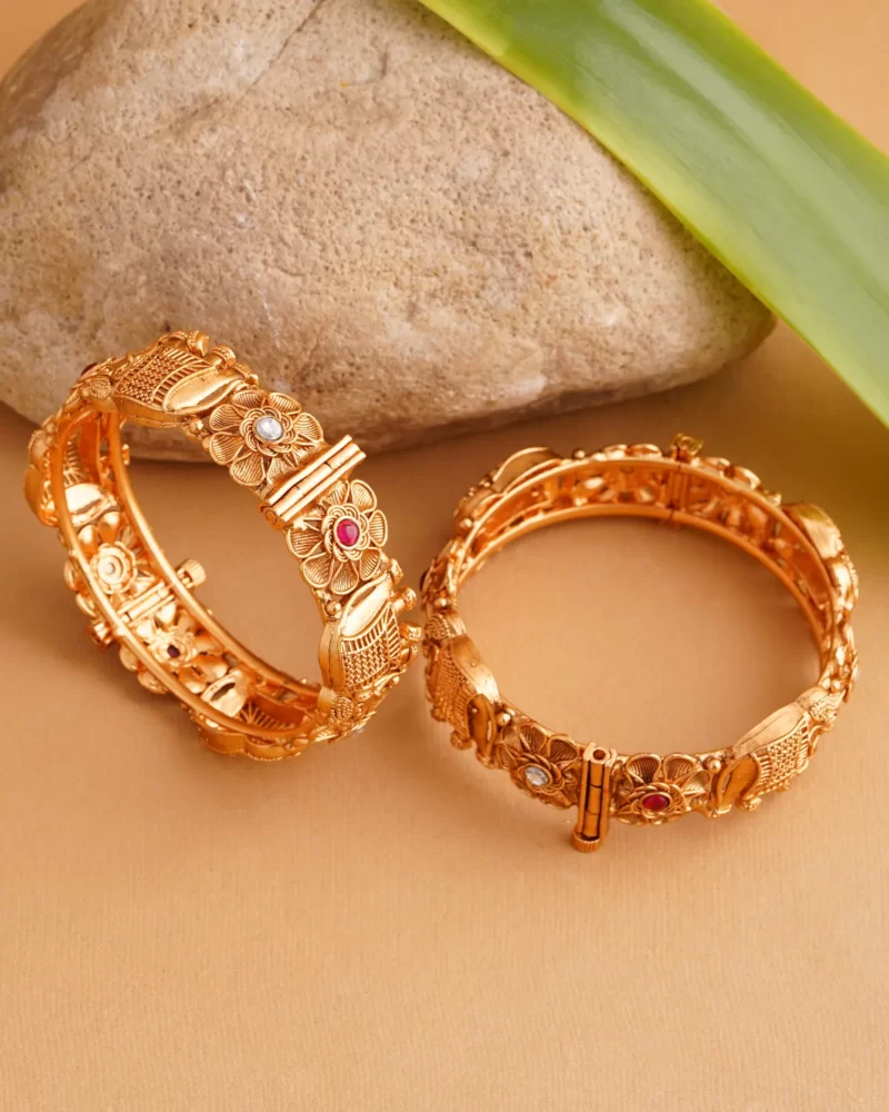 Royal Indian Bangle Elephant Kada with ruby stone on flower Ethic wear Casual Party