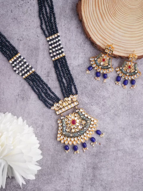 undan pearls choker necklace earring set black blue traditional handmade jaipur jewelry ethnic valentine gift for women beautiful handwork