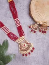 kundan pearls choker necklace earring set red traditional handmade jaipur jewelry rani maroon