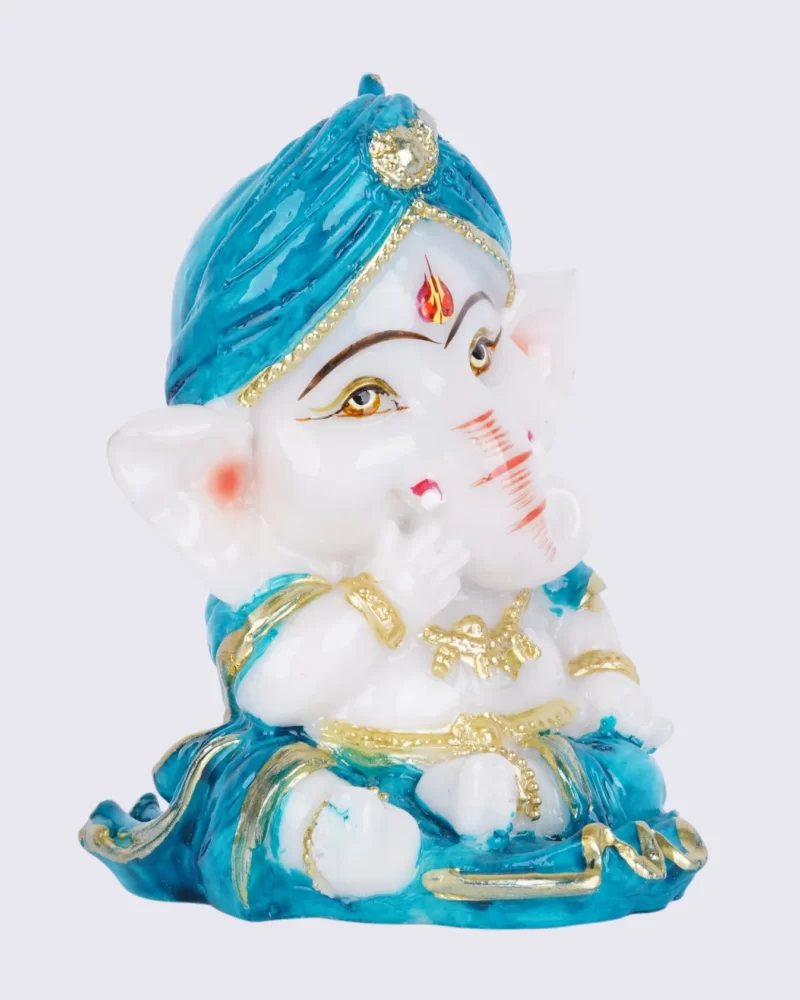 Image of a tranquil waters turquoise blue Ganesh idol, evoking serenity and harmony