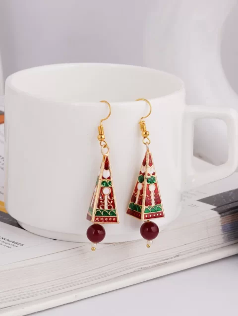 Christmas red earring beautiful handmade earrigns imported from Jaipur India part wear valentine gift for her Indian Pakistani European