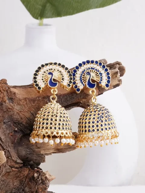 Meenakari Peacock Jhumki Earrings beautiful designs fashion Jewelry Black Golden