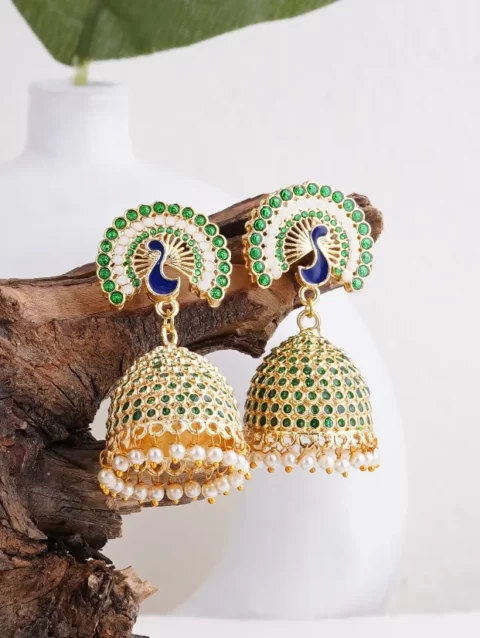 Meenakari Peacock Jhumki Earrings beautiful designs fashion Jewelry discounted price