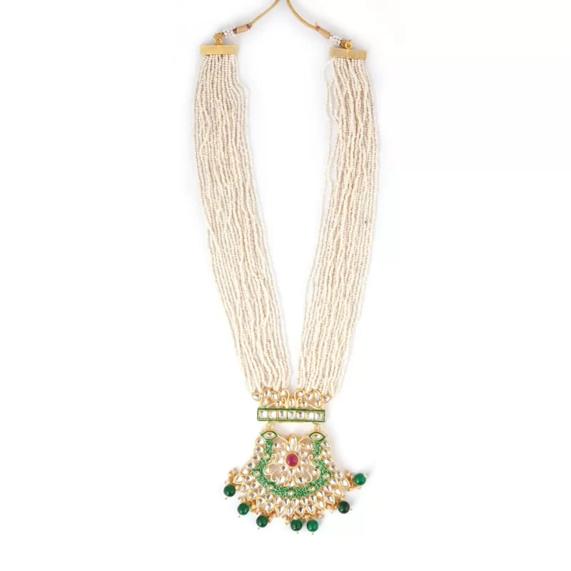 Pearl Kundan beads necklace set beaded rani har necklace set olive green handmade indian jewelry party festival