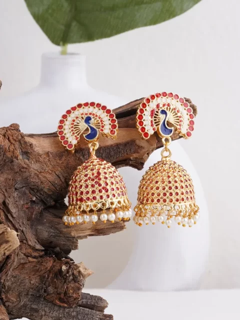 handmade earrings beautiful design earrings at best price Red peacock