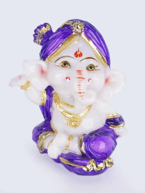 Image of a divine purple Ganesha idol, radiating spiritual energy and tranquility