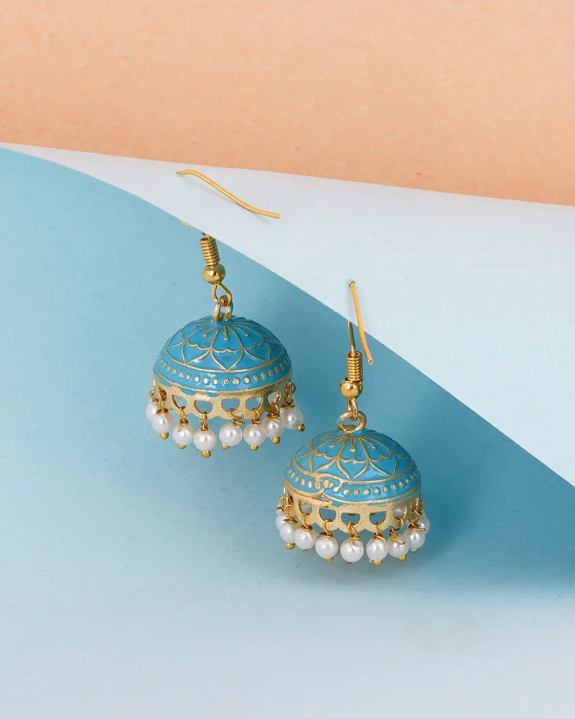 Silver And Aqua Blue Party Wear Alloy Round Artificial Earrings at Rs  1150/pair in New Delhi