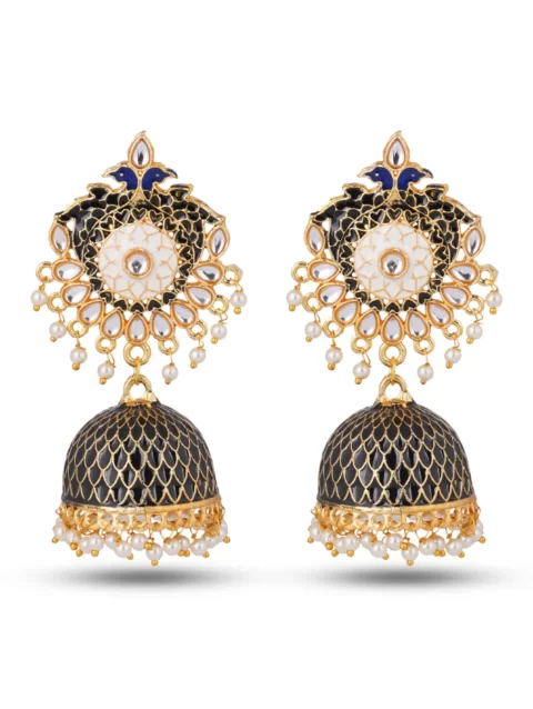 beautiful handmade jaipur kundan mina earrings black golden traditional Indian fashion Jewelry ethnic wear perfect gift for her