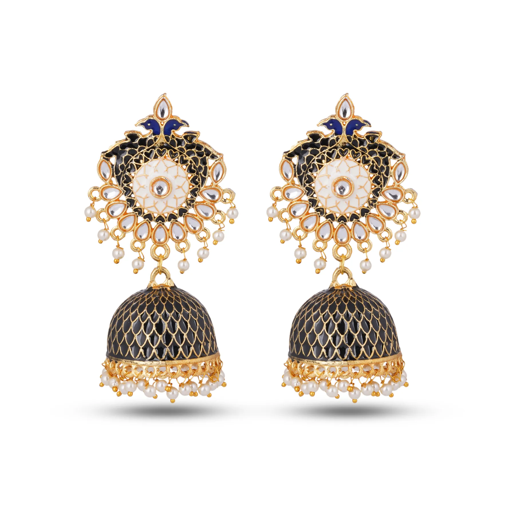 beautiful handmade jaipur kundan mina earrings black golden traditional Indian classy Jewelry ethnic wear beautiful handmade jaipur kundan mina earrings black golden traditional Indian fashion Jewelry ethnic wear perfect gift for her