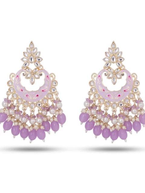 Beautiful ethnic chandbali for girls light purple color with faux pearls handmade in India stylish and traditional jewelry 100% authentic indian