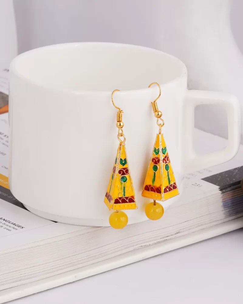 beautiful tropical collection yellow dangling earrings handemade in india mina work best collection best for summer party beach party christmas