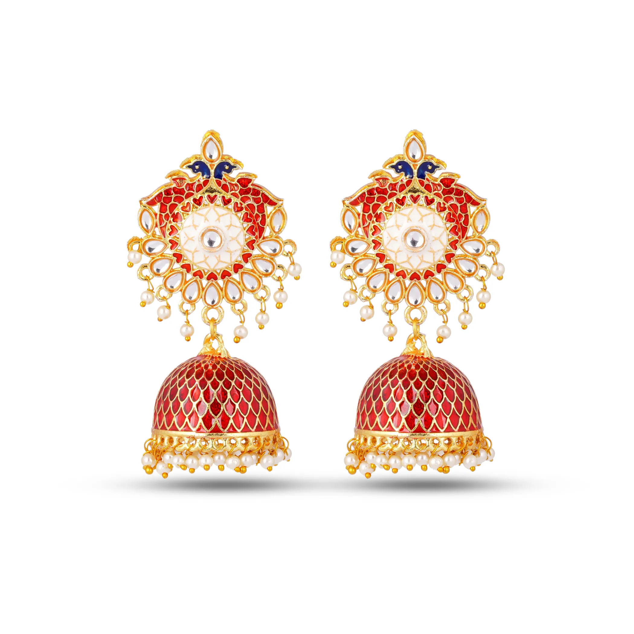 handmade jaipur minakari beautiful peacock earrings red handmade jaipur minakari beautiful peacock earrings red traditional ethnic Indian