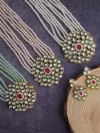 ndian pakistani polki beads kundan long necklace set with earrings bollywood style fashion jewelry