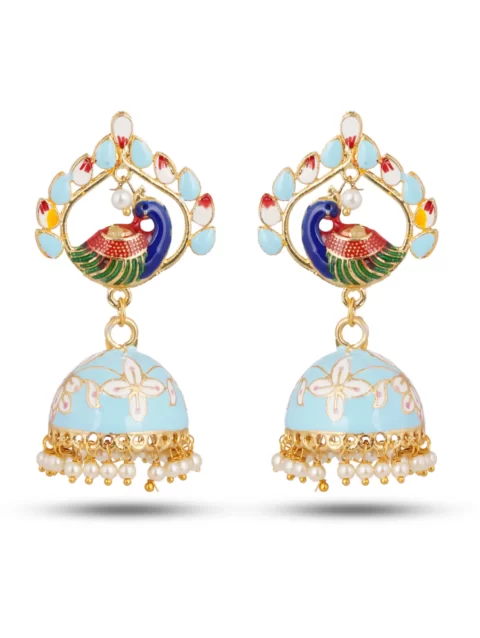jaipur minakari beautiful earrings peacock bird beautiful light blue turquoise perfect gift ethnic wear Indian Pakistani Perfect Gift for her festival royal stylish bollywood classy traditional