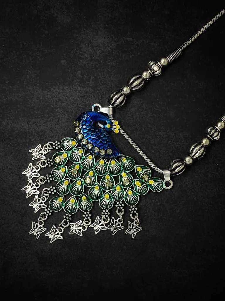 Green Peacock Oxidized Pendant Beautiful Gift