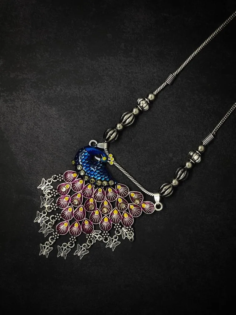 Beautiful Red Peacock Oxidized Pendant Red Peacock Oxidized Pendant Beautiful Gift